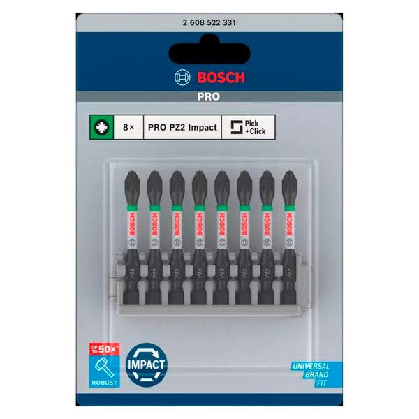 Pack of 8 Bosch Impact PZ power bits 50mm