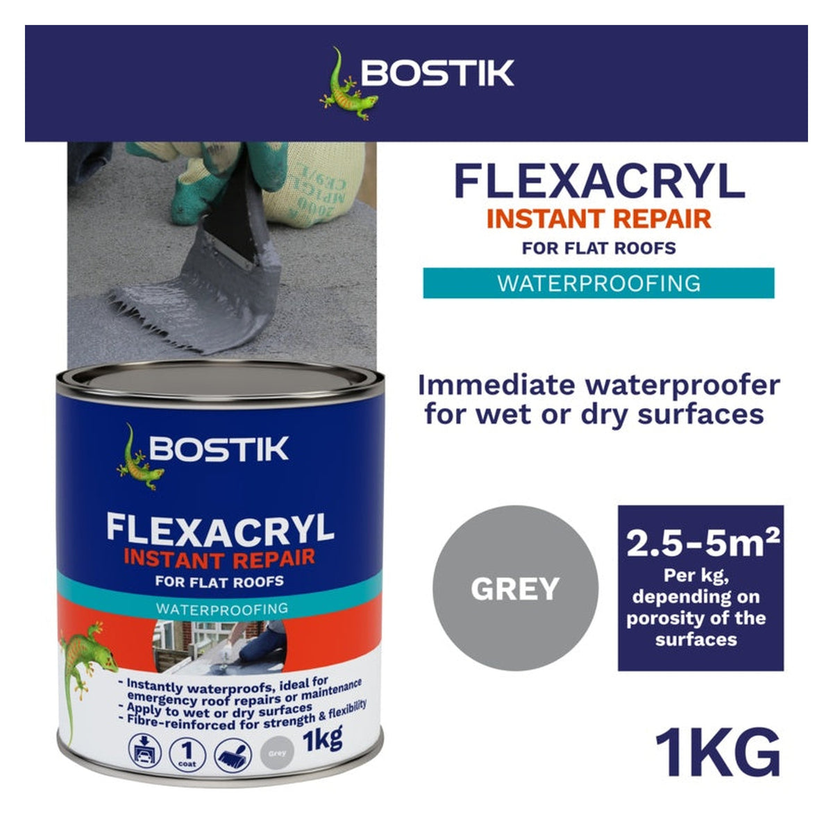 Bostik Flexacryl Instant Repair 1kg grey, view 6