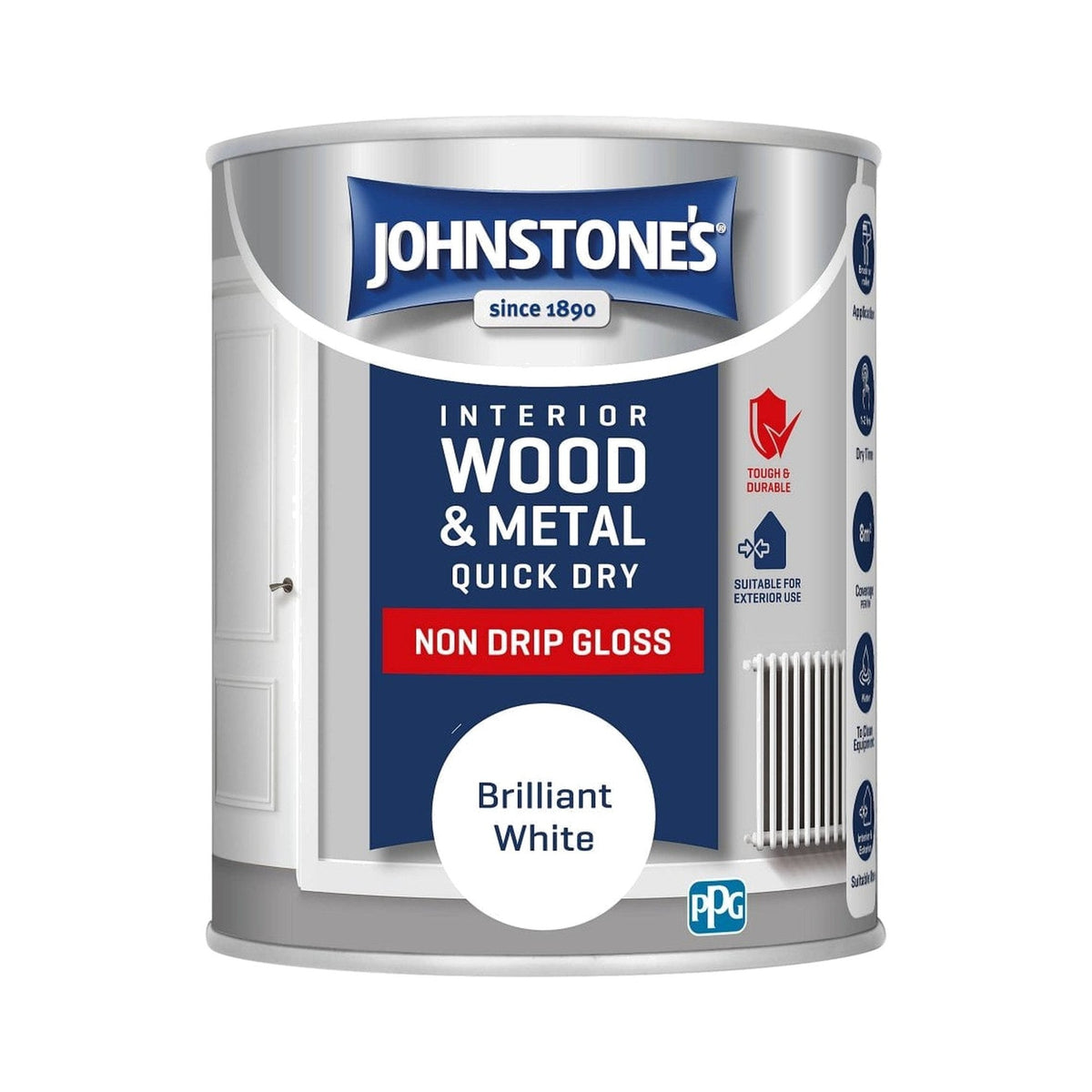 Johnstone's Quick Dry Gloss Paint, Brilliant White, 750ml