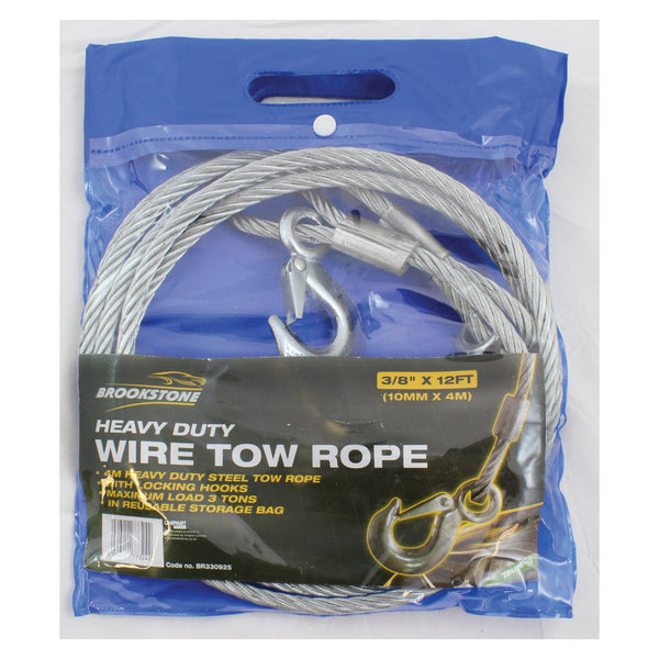Brookstone steel wire tow rope with locking hooks