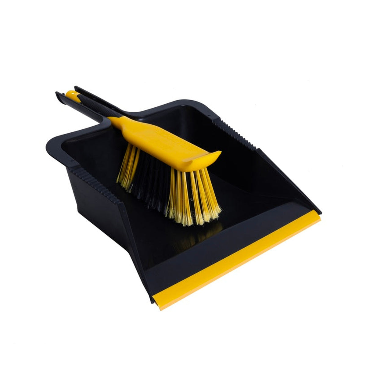 Bulldozer black and yellow dustpan and brush set