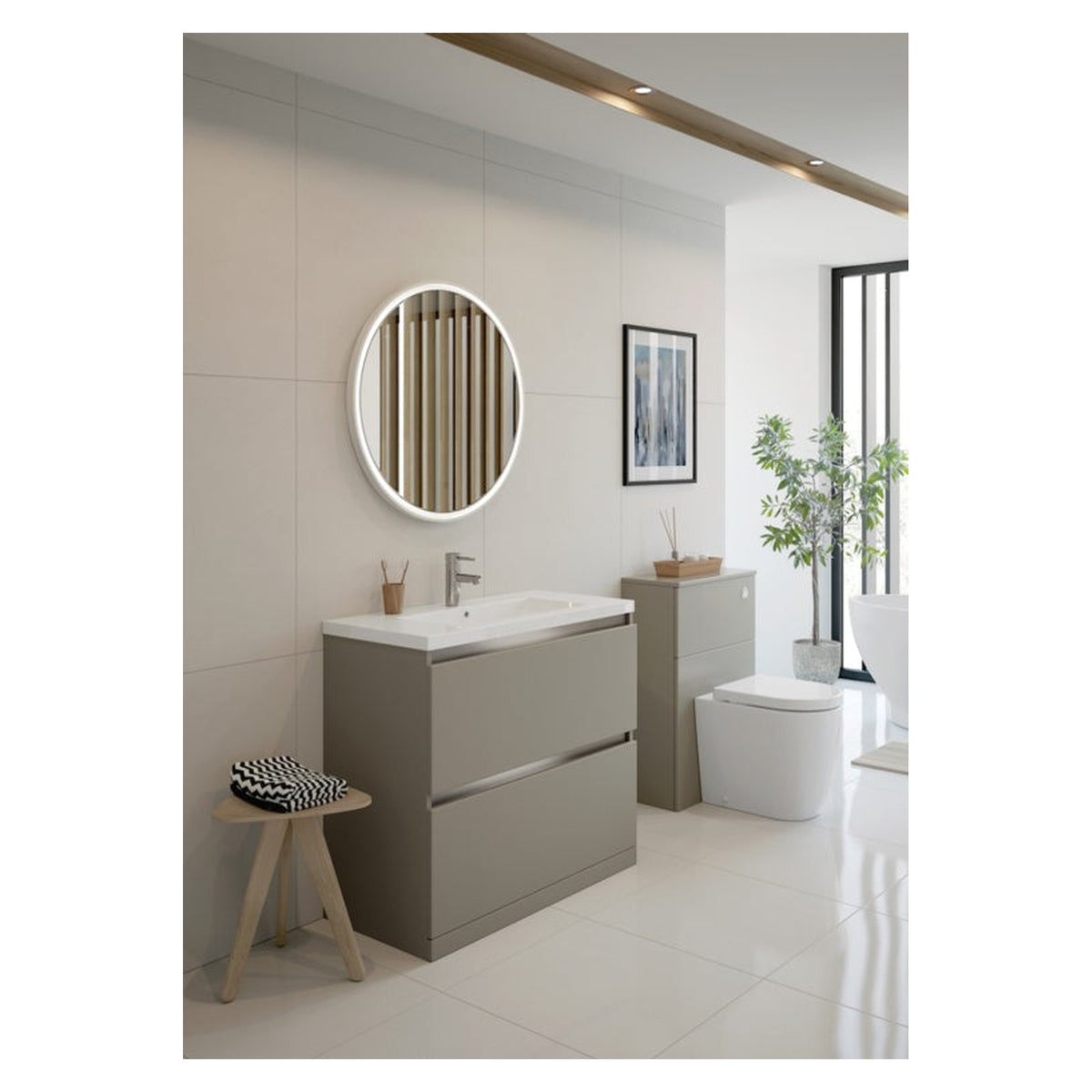 Carino wall hung 1 drawer basin unit and tall wall unit, view 2