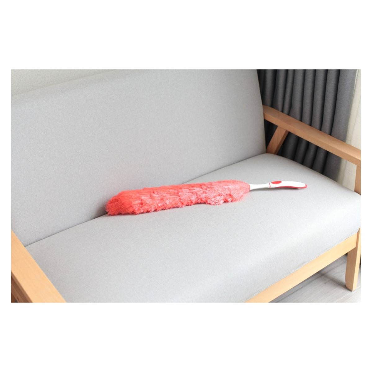 Casa & Casa white and red long handle feather duster
