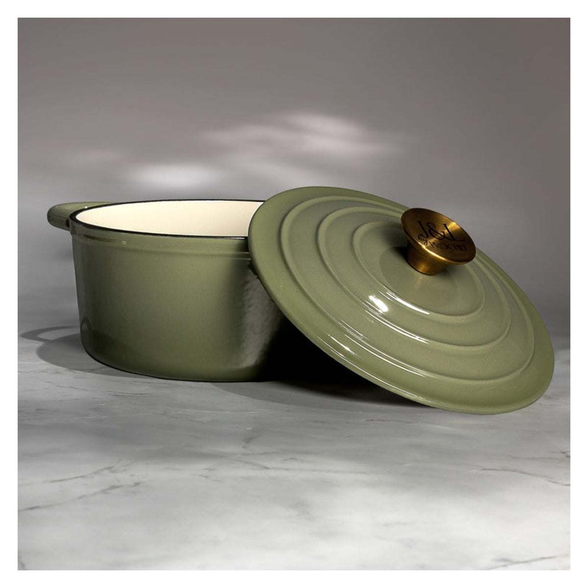 Cast Iron Sage Green Round Casserole - 21cm, view 4