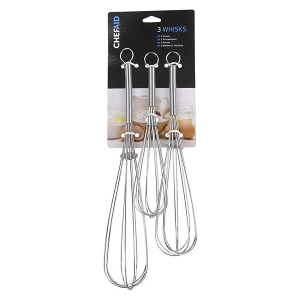 Set of 3 Chef Aid metal whisks