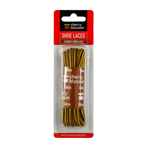 Cherry Blossom chunky cord laces in yellow and tan, 140cm