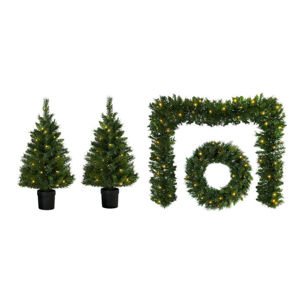 Christmas Door Set, Tree, Wreath, Garland - Prelit