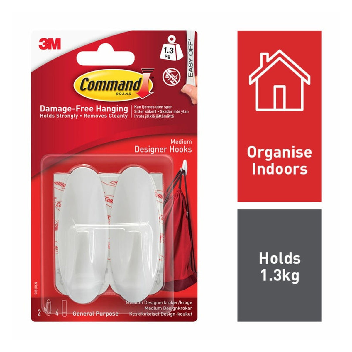 Command medium white designer hooks with 4 strips