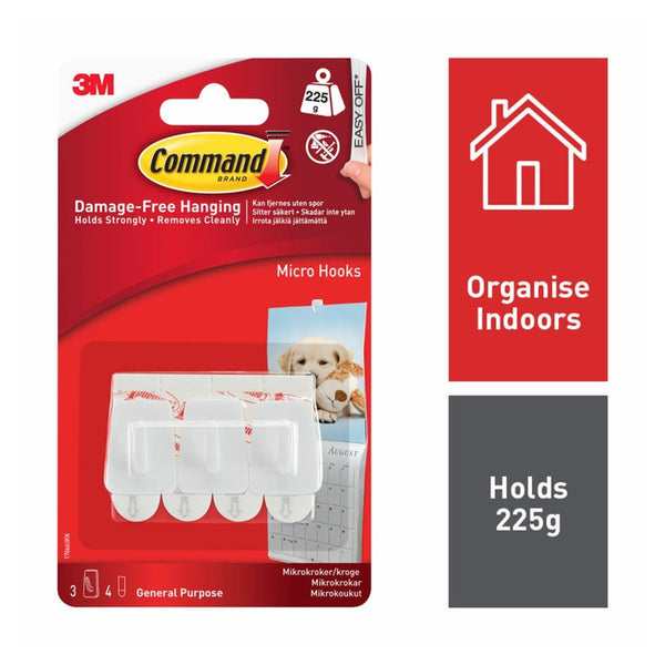 Command micro hooks with 4 small strips, white