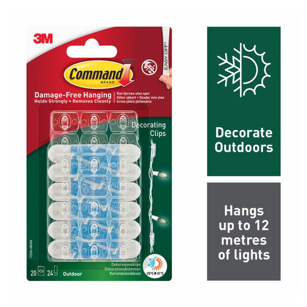 Command outdoor decorating clips pack with 20 hooks and 24 strips