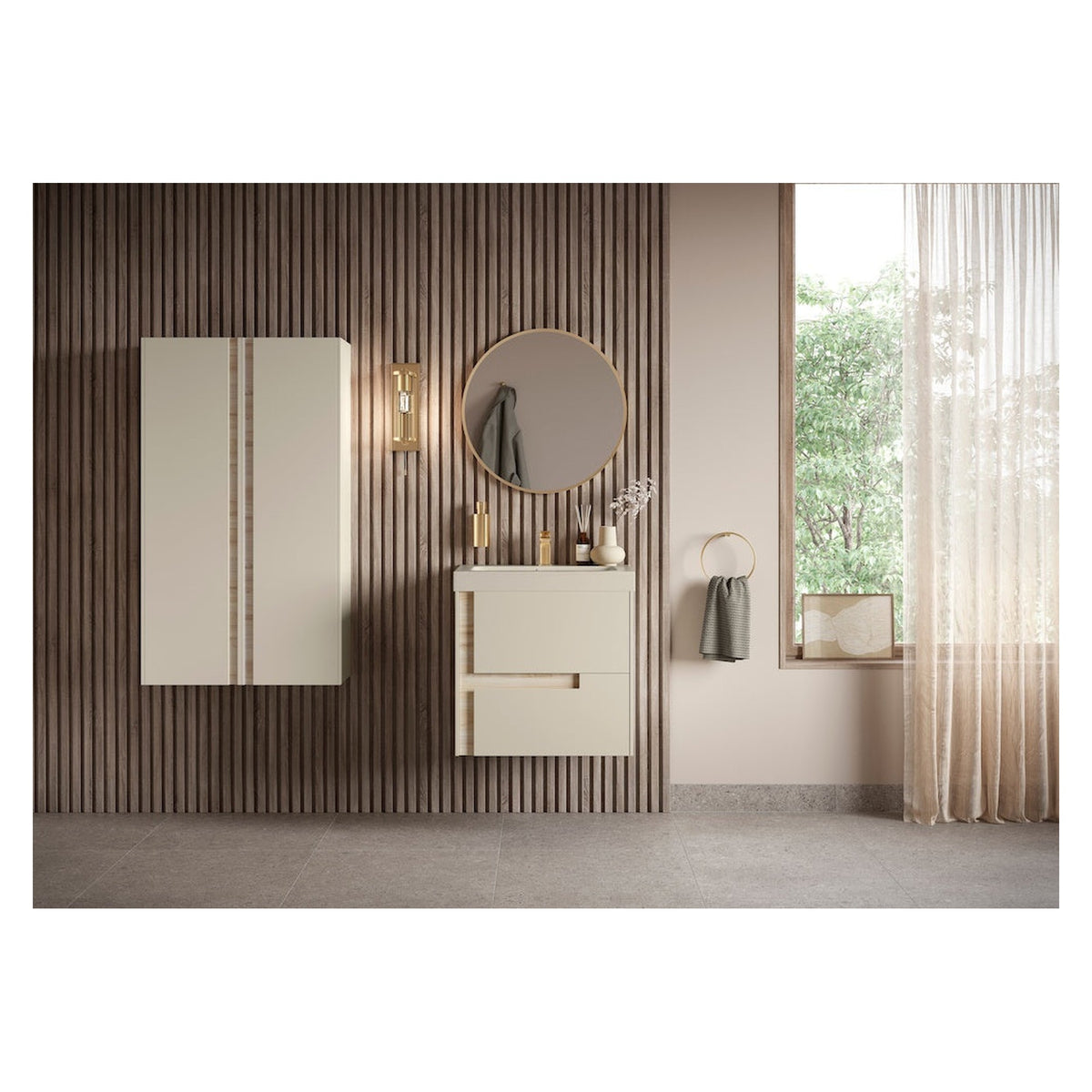 Contrast wall hung 2 drawer basin unit and tall wall unit, view 2