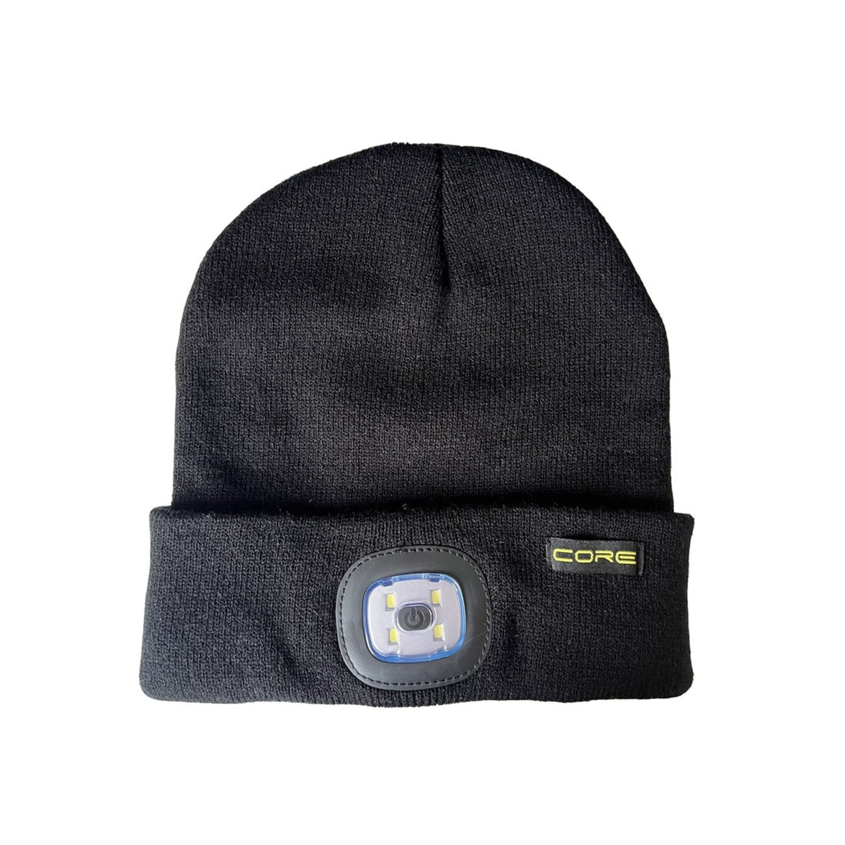 Core black rechargeable LED beanie hat with removable light panel