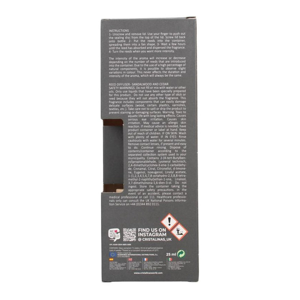 Cristalinas sandalwood and cedar reed diffuser 25ml, view 2