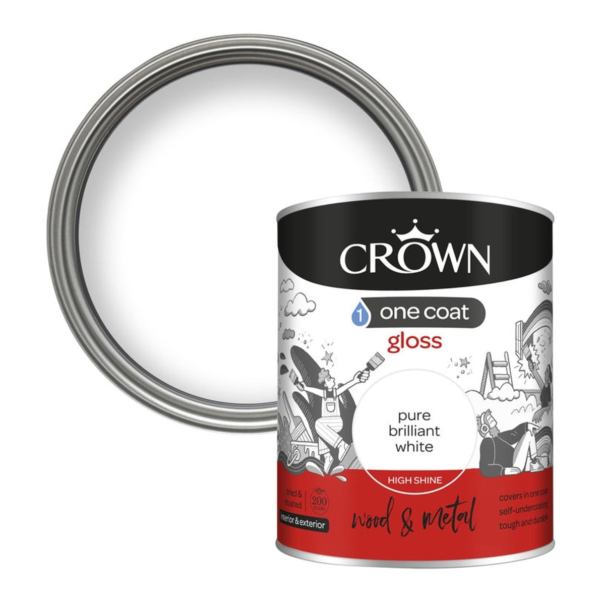 Crown One Coat Gloss Brilliant White 750ml tin
