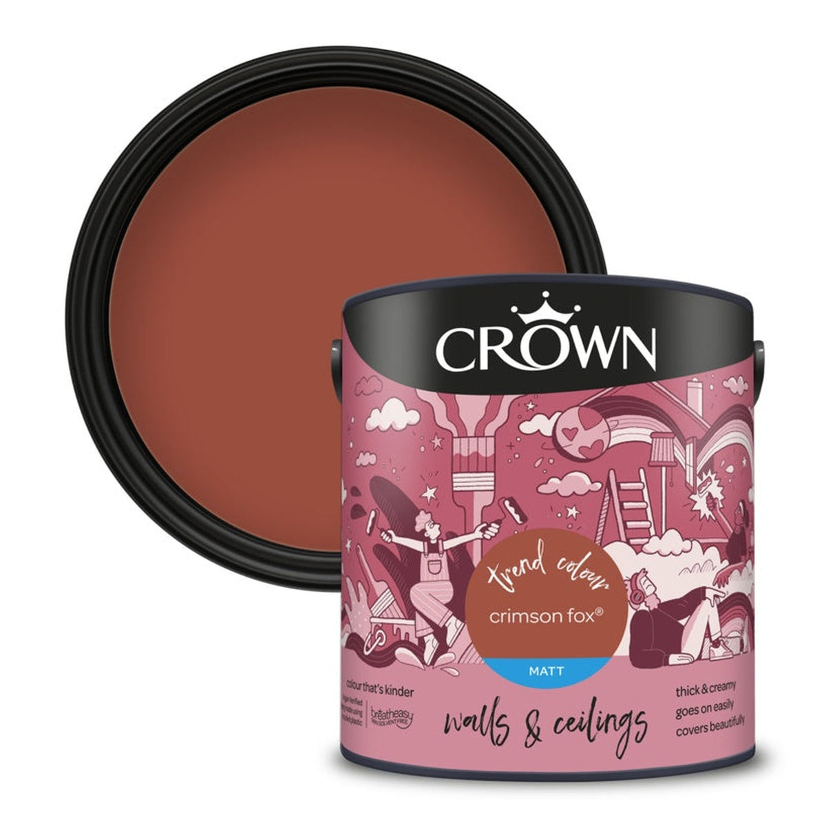 Crown Walls and Ceilings Matt Emulsion 2.5L in Crimson Fox