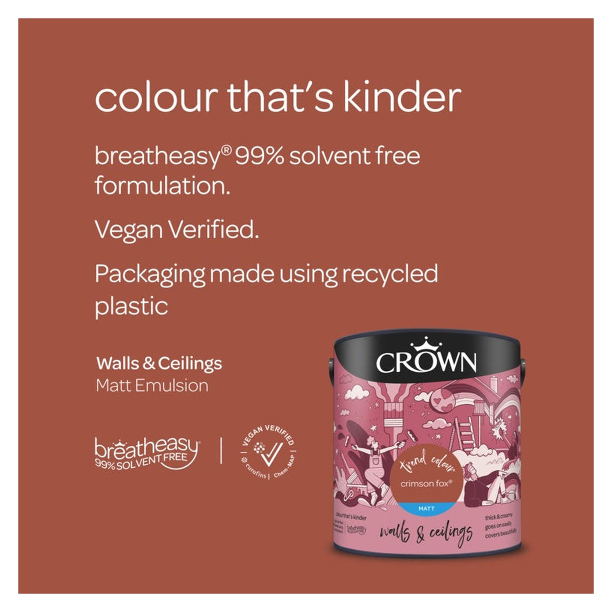 Crown Walls and Ceilings Matt Emulsion 2.5L in Crimson Fox, view 5