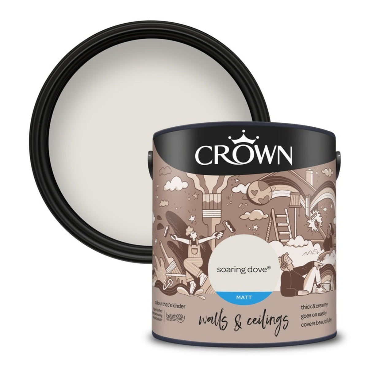 Crown Walls and Ceilings Matt Emulsion 2.5L in Soaring Dove