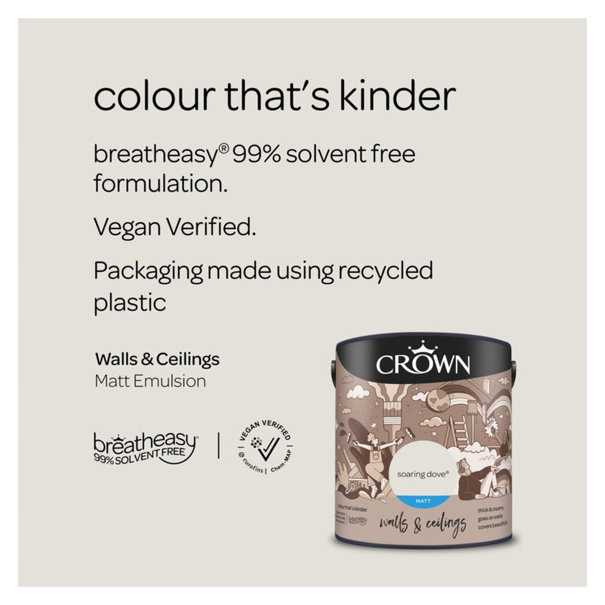 Crown Walls and Ceilings Matt Emulsion 2.5L in Soaring Dove, view 2