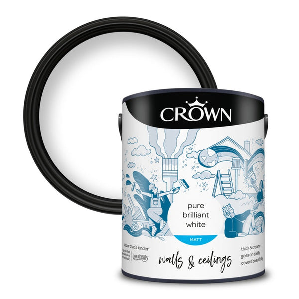 Crown Walls and Ceilings Matt Emulsion 5L in Pure Brilliant White
