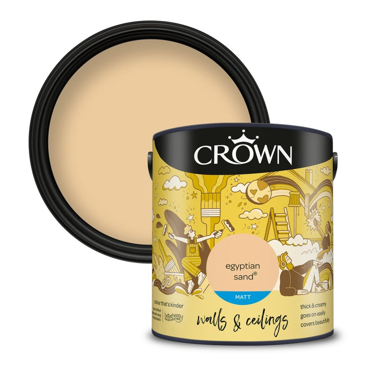 Crown Walls & Ceilings Matt emulsion 2.5L tin in Egyptian Sand