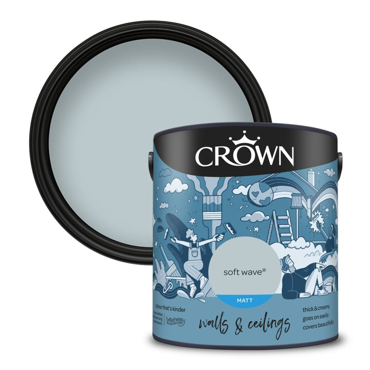 Crown Walls & Ceilings Matt emulsion 2.5L tin in Soft Wave