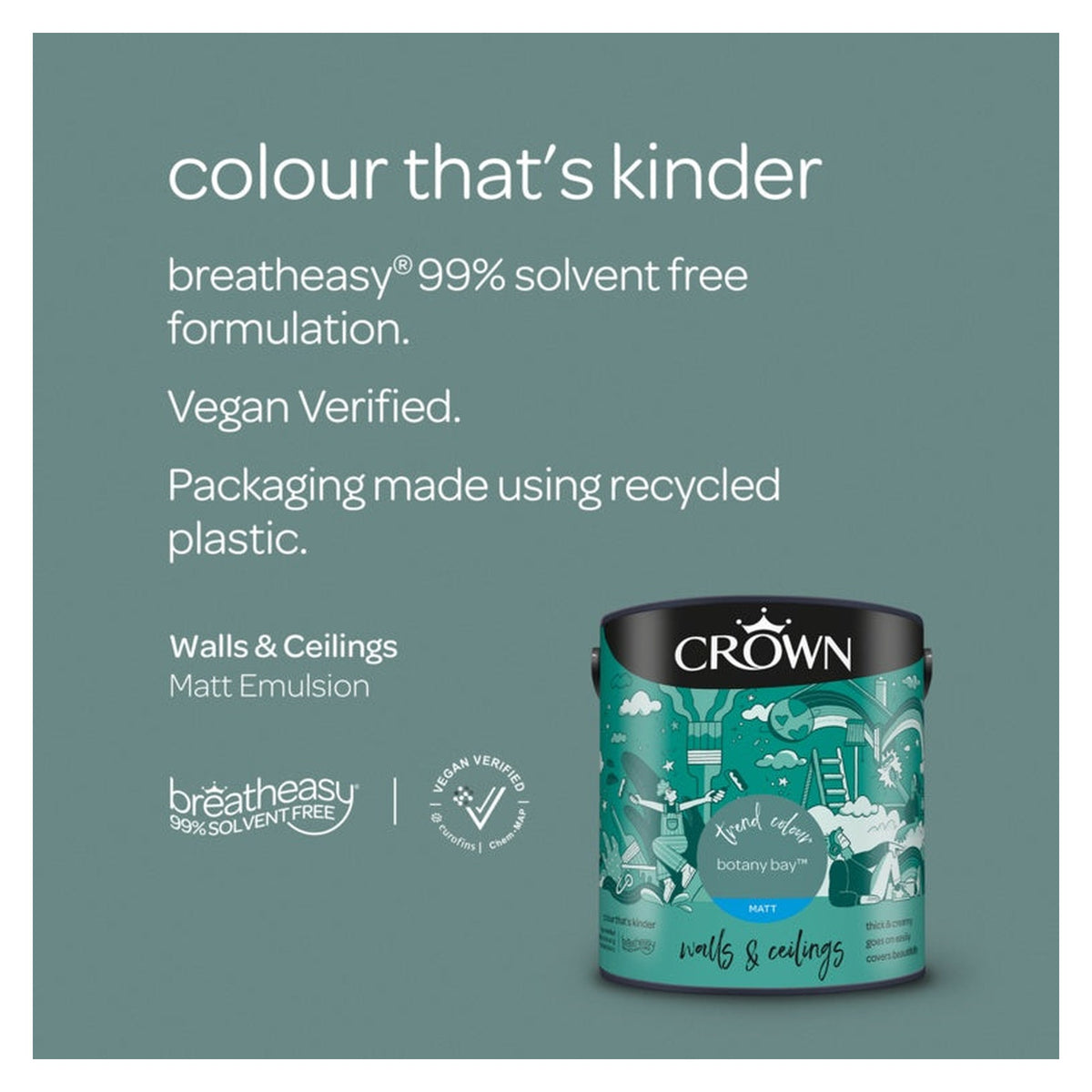 Crown Walls & Ceilings Silk Emulsion 2.5L tin in Botany Bay, view 4