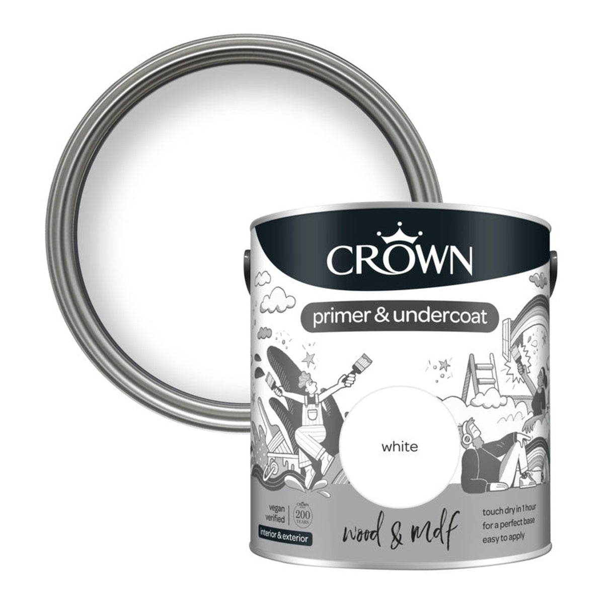 Crown Wood and MDF Primer and Undercoat white 2.5L