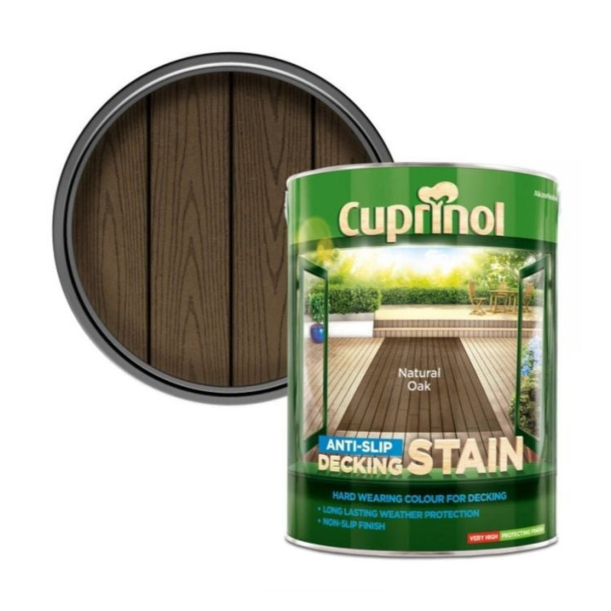 Cuprinol Anti-Slip Decking Stain 5L tin in Natural Oak, view 3