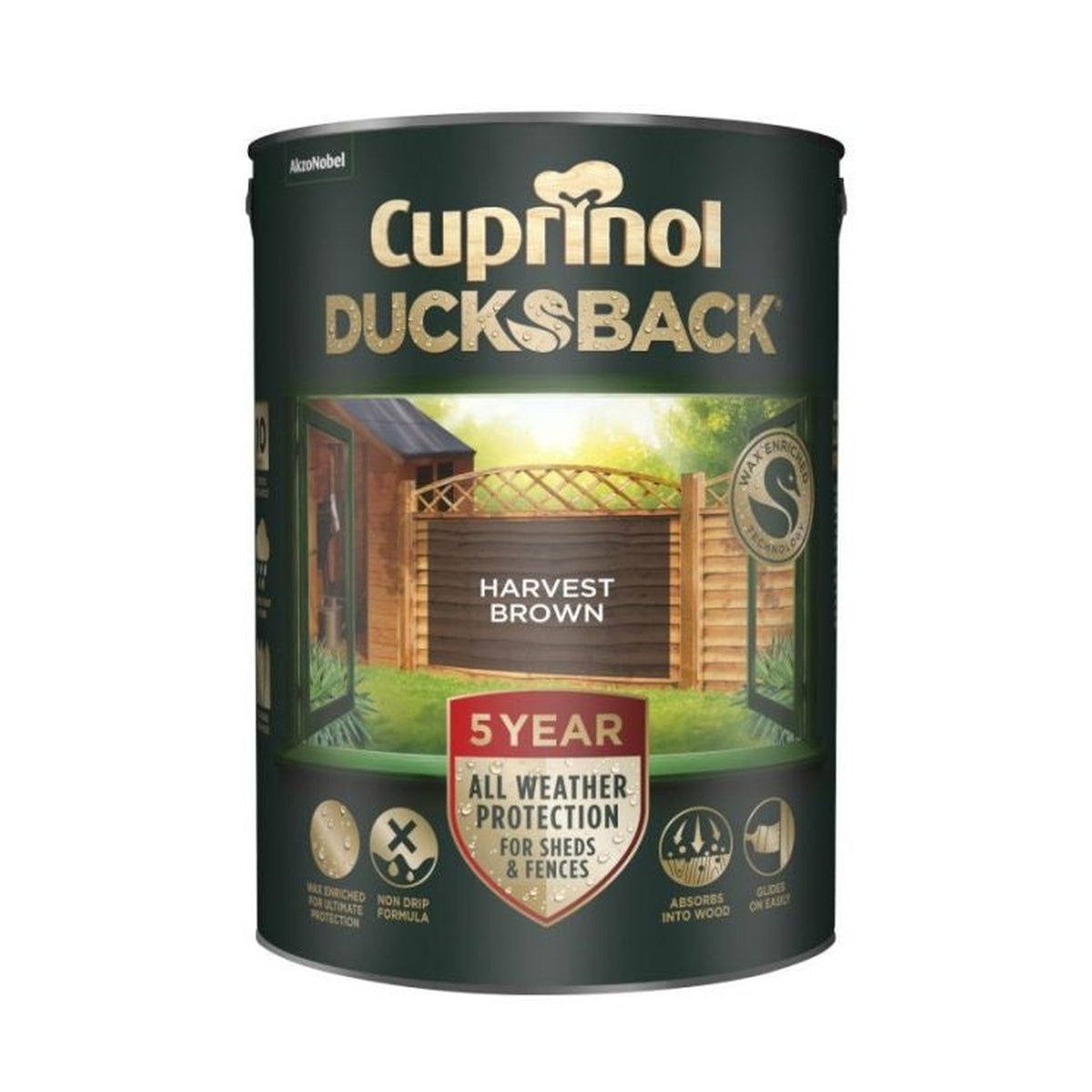 Cuprinol Ducksback 5L tin in Harvest Brown