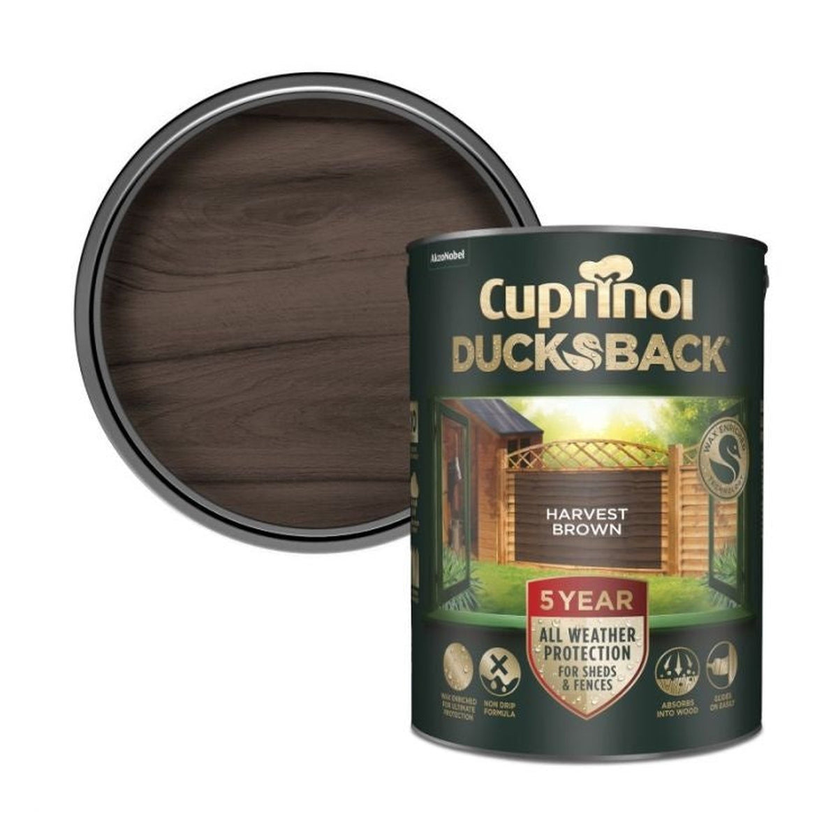 Cuprinol Ducksback 5L tin in Harvest Brown, view 3