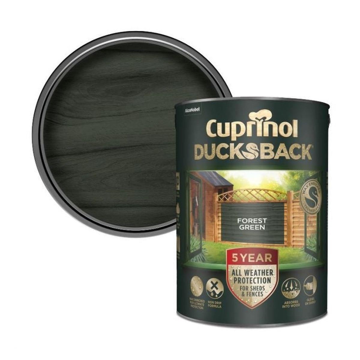 Cuprinol Ducksback 5L tin in Forest Green, view 3