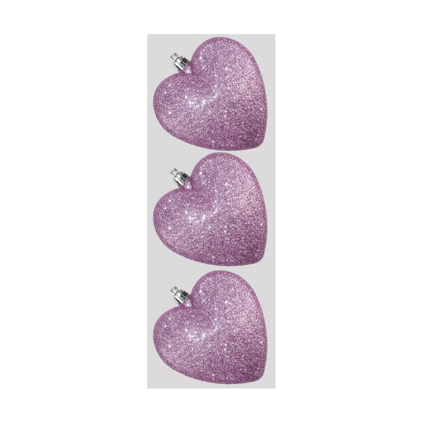 Davies Products lilac glitter hearts 9cm pack of 3