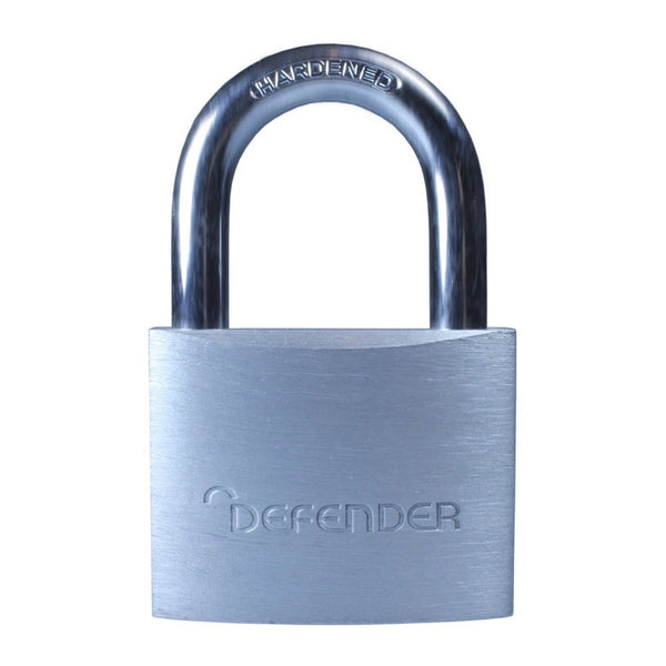 Defender 50mm aluminium padlock with hardened steel shackle