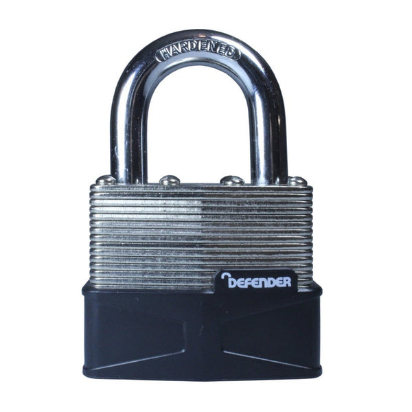 Defender 50mm laminated steel open shackle padlock