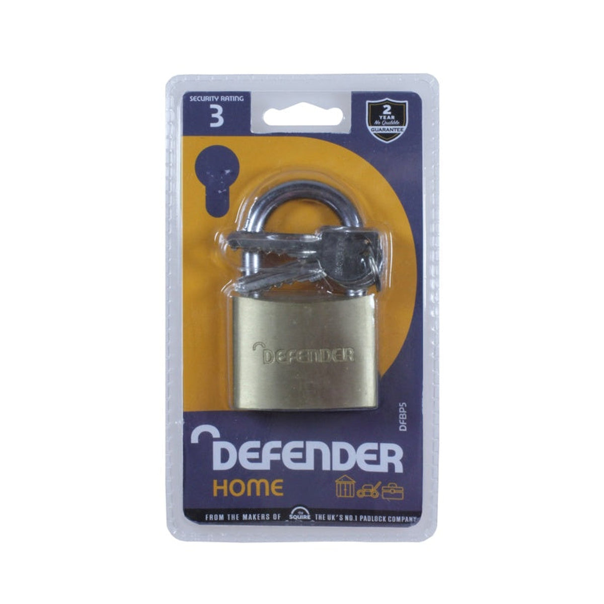Defender 50mm solid brass padlock, view 2