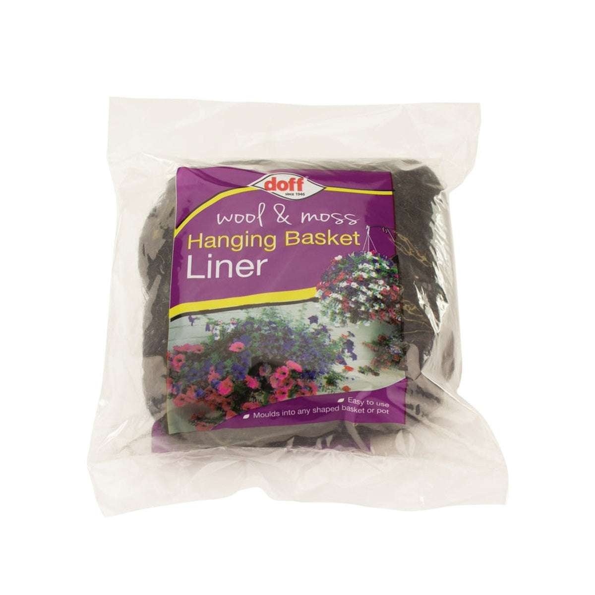 Doff wool and moss hanging basket liner