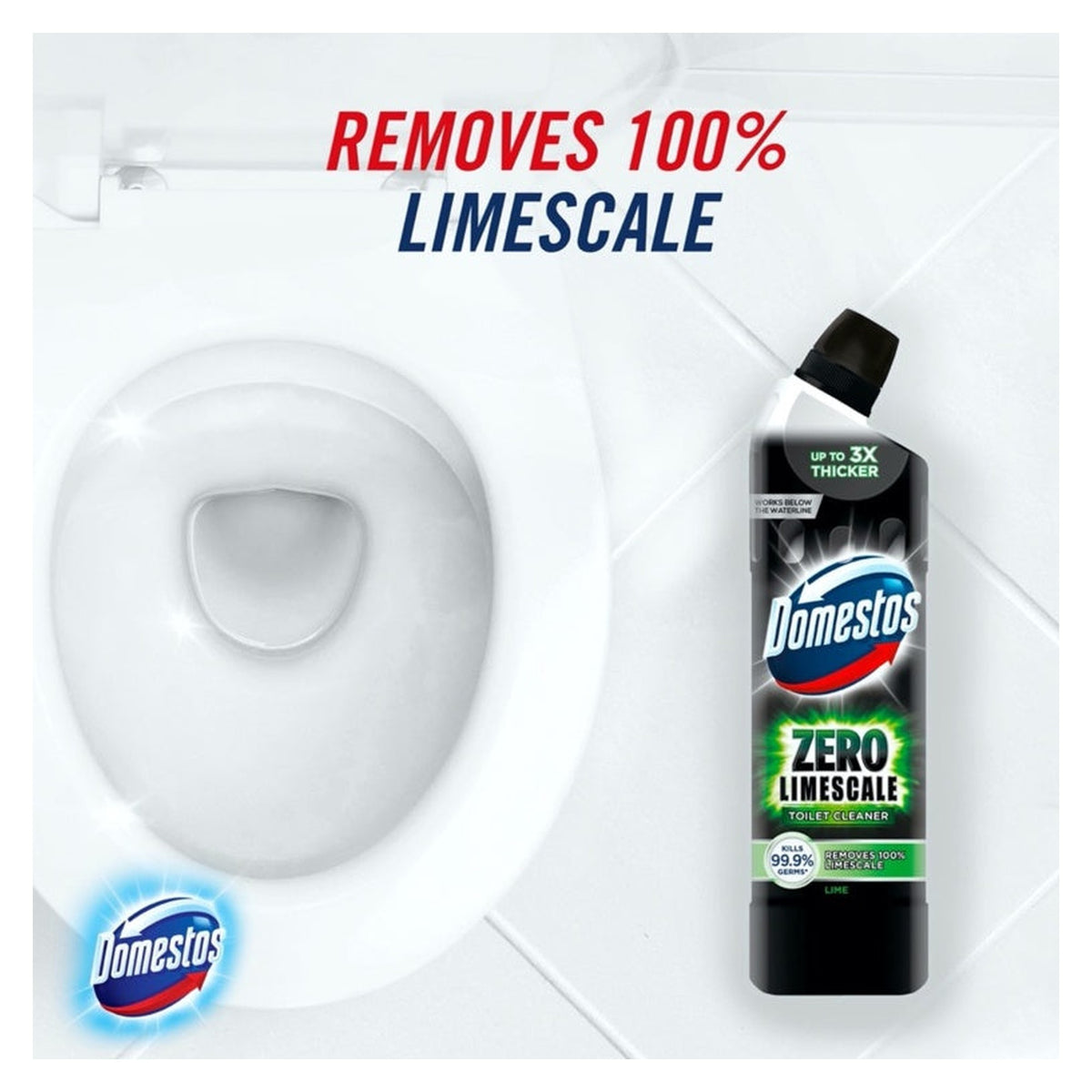 Domestos Zero Limescale toilet cleaner 750ml bottle, view 5