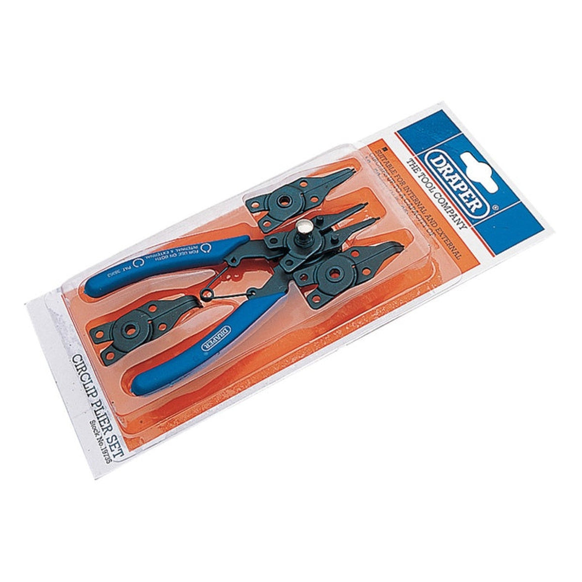 Draper 5 piece circlip pliers set with heads and handles, view 2