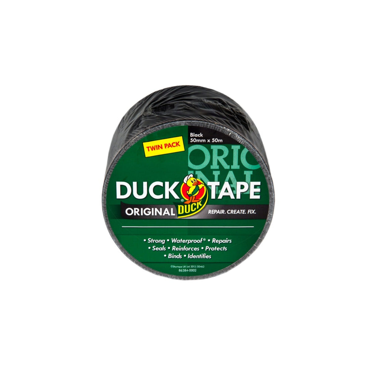 Duck Tape Original black cloth tape twin pack 50mm x 50m, view 2