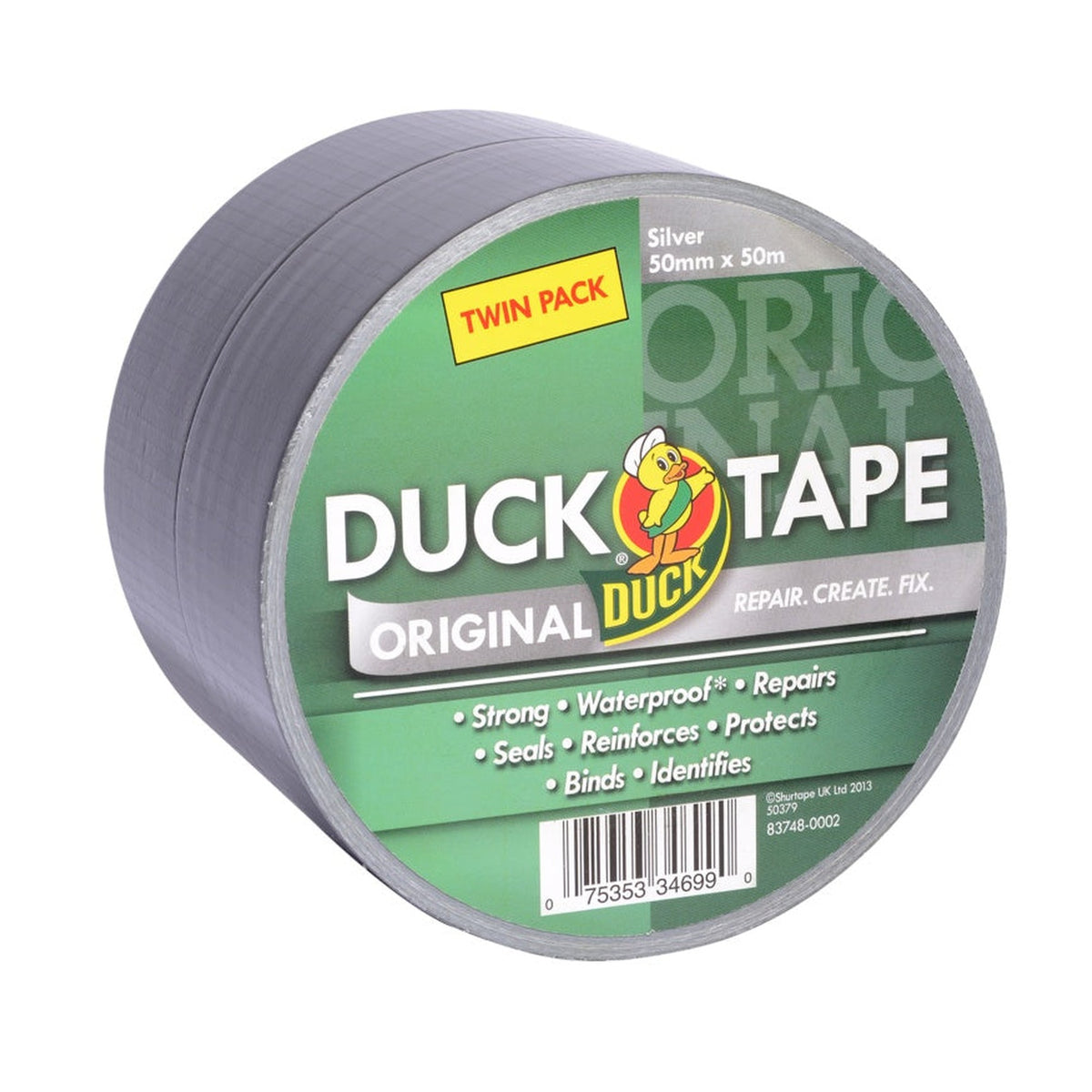 Duck Tape Original silver cloth tape twin pack 50mm x 50m