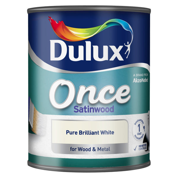 Dulux Once Coat Satin Wood 750ml in Brilliant White