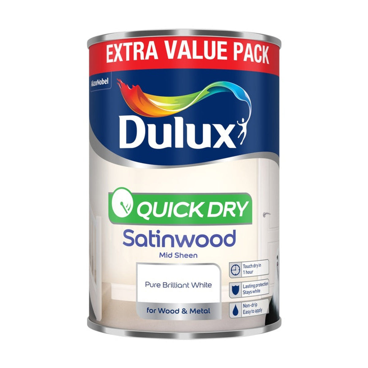 Dulux Quick Dry Satinwood 1.25L in Pure Brilliant White