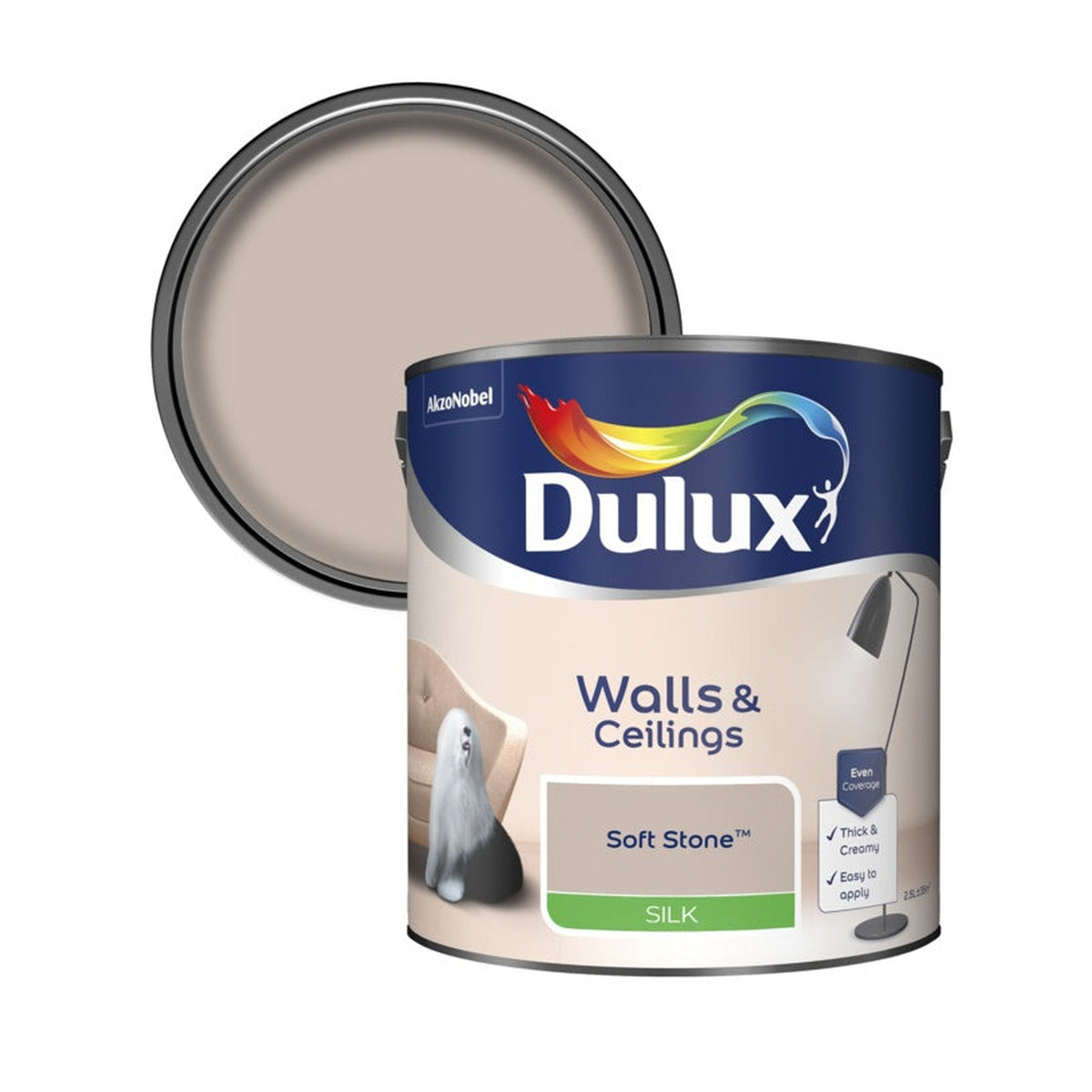 Dulux Silk emulsion 2.5L tin in Soft Stone