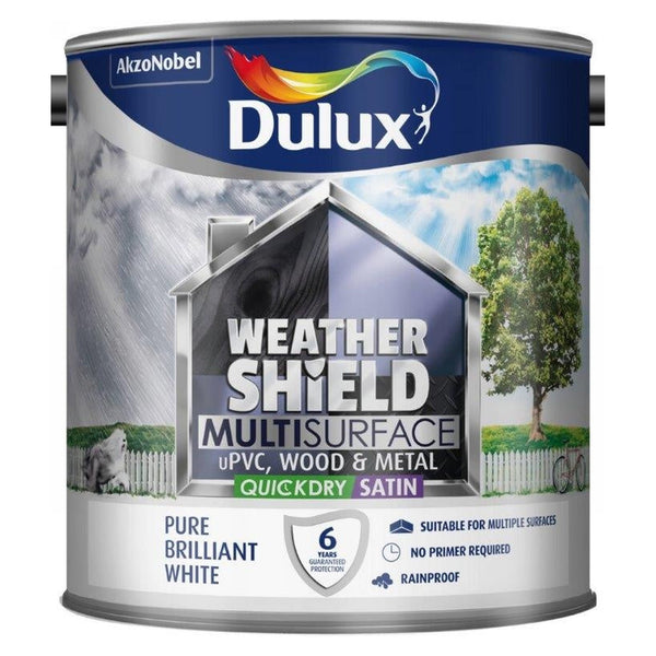 Dulux Weathershield Multi Surface Quick Dry Satin 2.5L in Pure Brilliant White