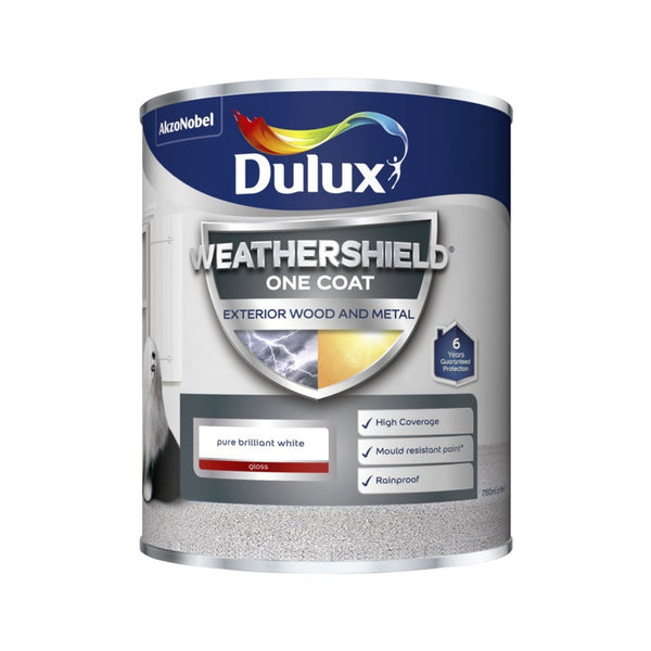 Dulux Weathershield One Coat Gloss 750ml in Pure Brilliant White