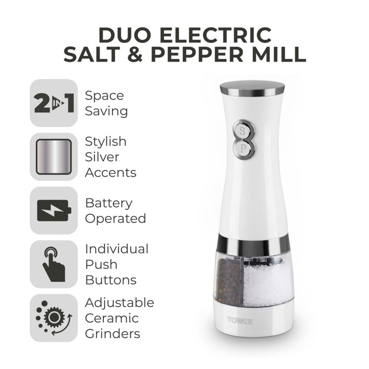 Duo Electric Salt/Pepper Mill - White, view 3