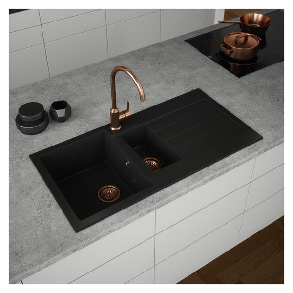 Ellsi black Comite 1.5 bowl sink and waste 100 x 50cm