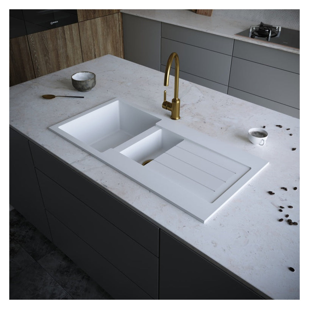 Ellsi white Comite 1.5 bowl sink and waste