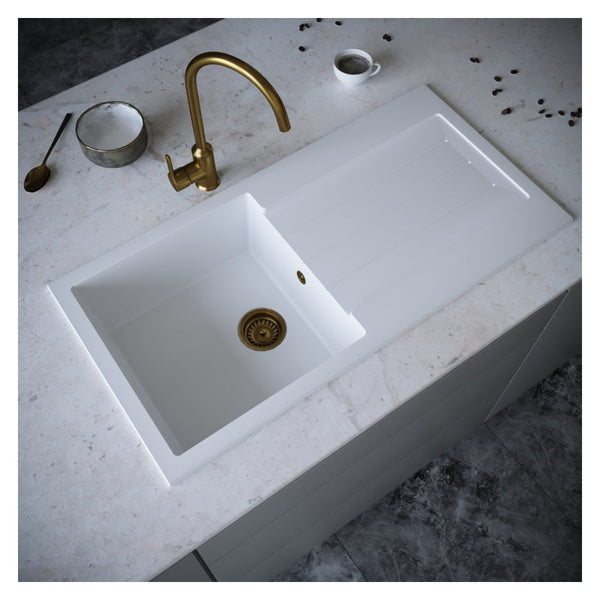 Ellsi white Comite 1 bowl sink and waste 100 x 50cm