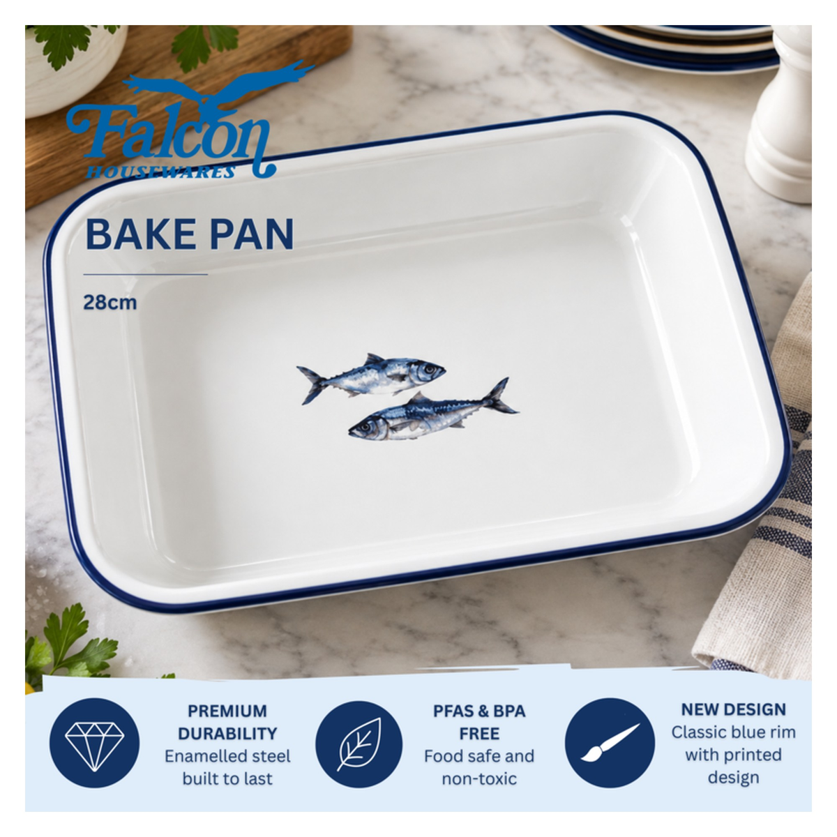 Enamel Bake Pan 28cm - Fish, view 5